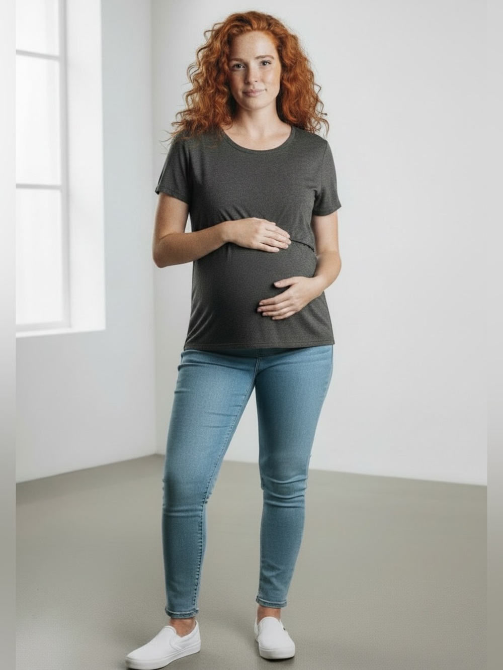 Smallshow Women’s Maternity Scoop Neck Set of Two Nursing Tops in Size Medium